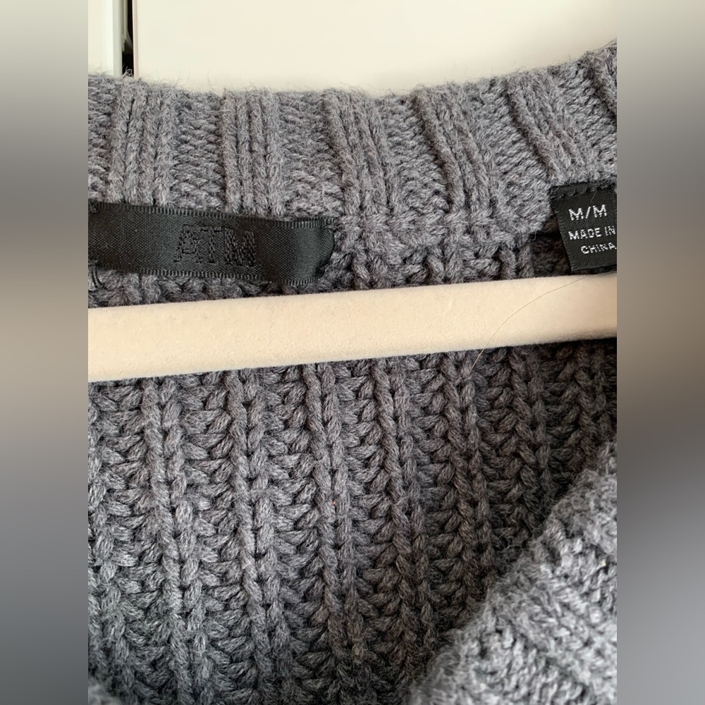 Revolve ATM Cotton-Cashmere Sweater Chunky V-Neck Pullover V neck Gray Medium - Picture 4 of 6